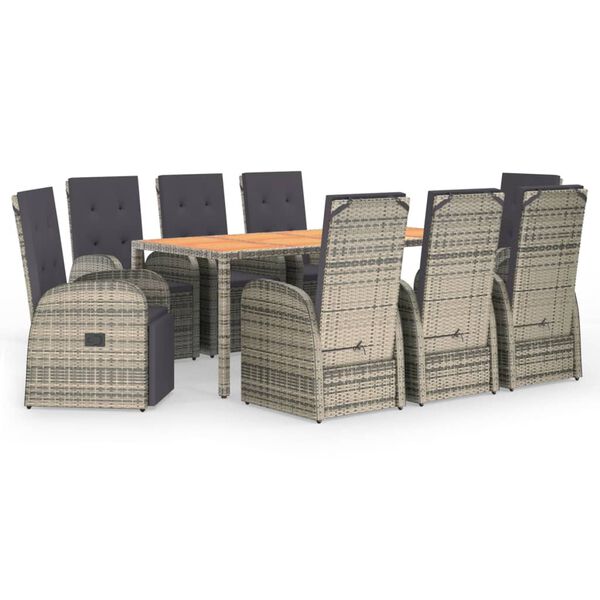vidaXL 9-cz. zestaw mebli ogrodowych z poduszkami, rattan PE, szary