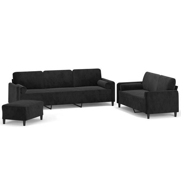 vidaXL 3-częściowy komplet wypoczynkowy z poduszkami, czarny, aksamit