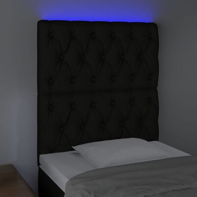 vidaXL Zagłówek do łóżka z LED, czarny, 80x7x118/128 cm, tkanina