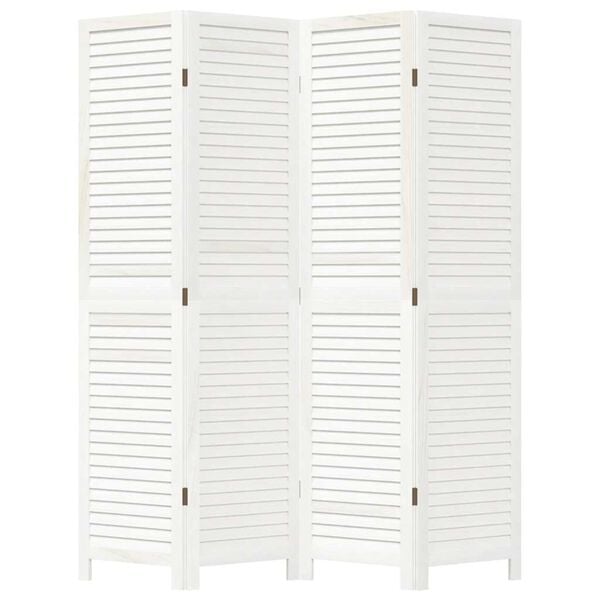 vidaXL Parawan pokojowy, 4-panelowy, biały, lite drewno paulowni