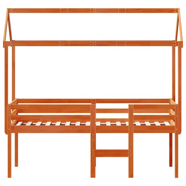 vidaXL Wysokie ł&oacute;żko z dachem, woskowy brąz, 80x200 cm, drewno sosnowe