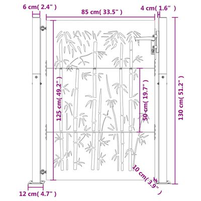 vidaXL Furtka ogrodowa, 105x130 cm, stal kortenowska, motyw bambusa