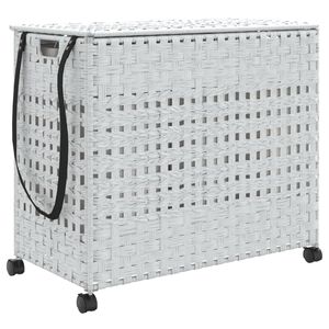 vidaXL Kosz na pranie z k&oacute;łkami, biały, 66x35x60 cm, rattan