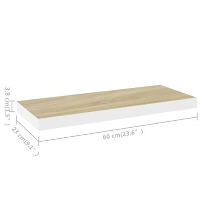 vidaXL Półki ścienne, 2 szt., dębowo-białe, 60x23,5x3,8 cm, MDF