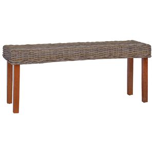 vidaXL Ławka, 110 cm, naturalny kolor, rattan kubu i lite drewno mahoniowe