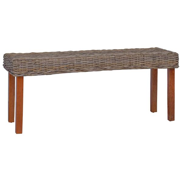 vidaXL Ławka, 110 cm, naturalny kolor, rattan kubu i lite drewno mahoniowe