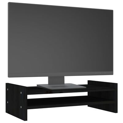 vidaXL Podstawka na monitor, czarna, 50x27x15 cm, lite drewno sosnowe