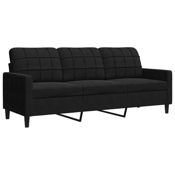vidaXL Sofa 3-osobowa, czarny, 180 cm, tapicerowana aksamitem
