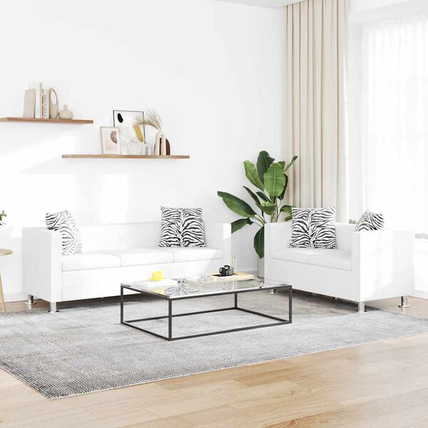 vidaXL Zestaw sof ze skóry syntetycznej: 3-osobowa i 2-osobowa, biały