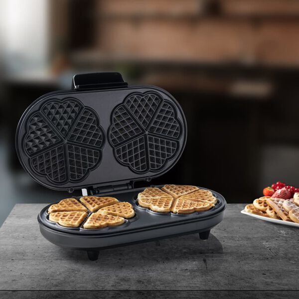 Bestron Podw&oacute;jna gofrownica ADWM730CO, serca, 1200 W, czerń i miedź