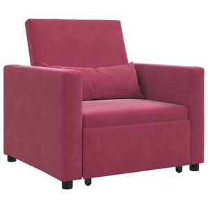 vidaXL Rozkładana sofa jednoosobowa z k&oacute;łkami czerwone wino Aksamit