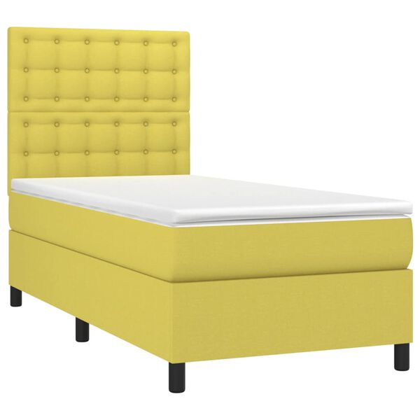 vidaXL Ł&oacute;żko kontynentalne z materacem, zielone, 90x190 cm, tkanina