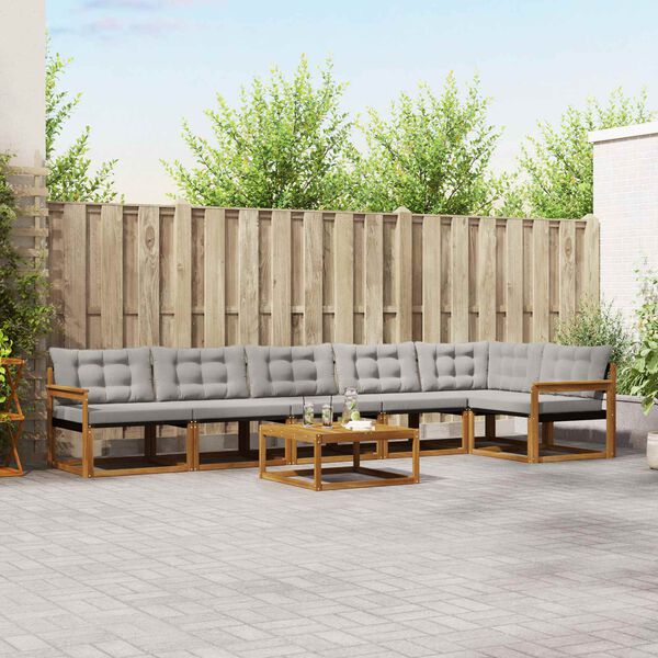 vidaXL Zestaw sof na zewnątrz z poduszką 7 pcs Naturalny i Jasny Szary