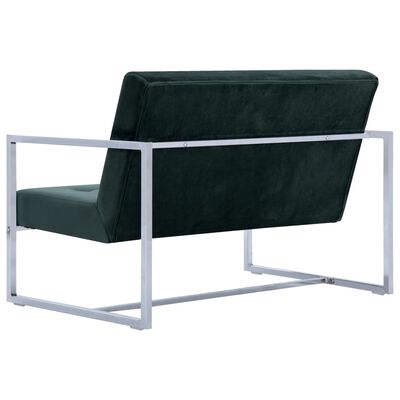 vidaXL 2-osobowa sofa z podłokietnikami, ciemnozielona, chrom, aksamit