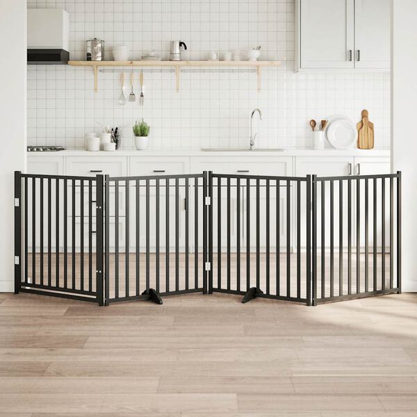 vidaXL Składana bramka dla psa, z drzwiami, 4 panele, czarna, 320 cm