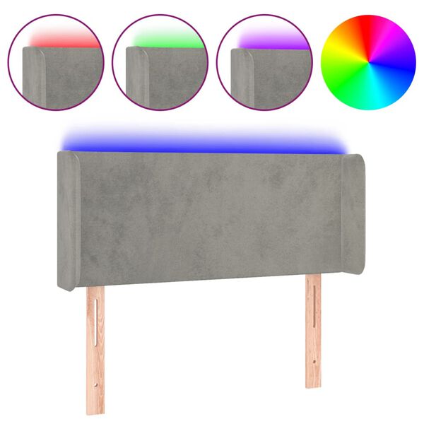 vidaXL Zagł&oacute;wek do ł&oacute;żka z LED, jasnoszary, 103x16x78/88 cm, aksamit