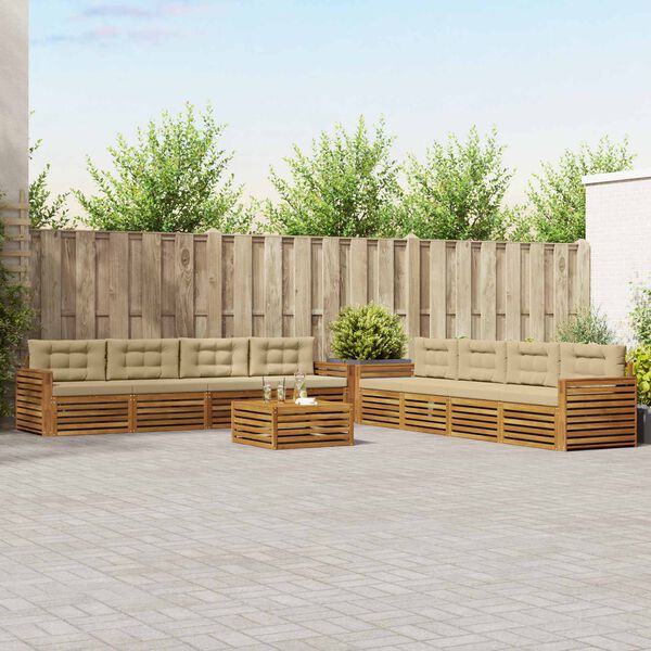 vidaXL Zestaw sof na zewnątrz z poduszką 9 pcs Naturalny i Beżowy