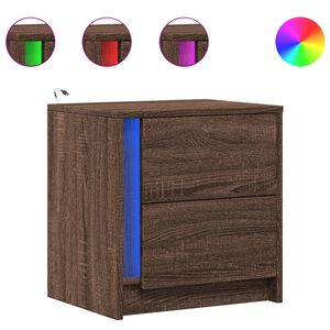 vidaXL Szafka nocna z LED, kolor brązowy dąb, materiał drewnopochodny