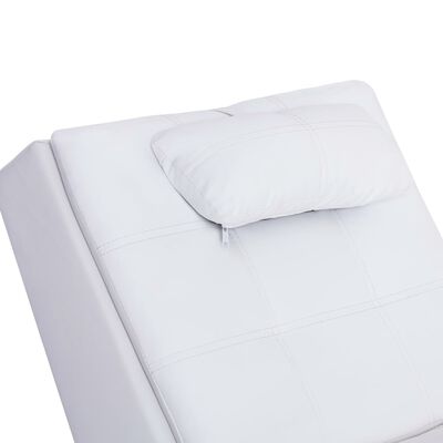 vidaXL Szezlong masujący z poduszką, biały, sztuczna skóra