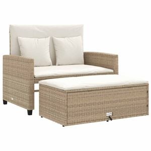 vidaXL Sofa ogrodowa z poduszkami, 2-osobowa, beżowa, polirattan