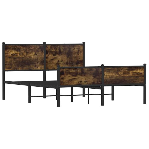 vidaXL Metalowa rama ł&oacute;żka, bez materaca, przydymiony dąb, 150x200 cm