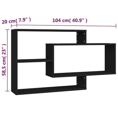 vidaXL Półki ścienne, czarne, 104x20x58,5 cm, materiał drewnopochodny