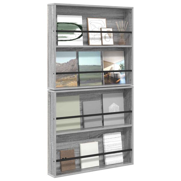 vidaXL Regał na gazety z p&oacute;łką 2 pcs Szary Sonoma 80 x 12 x 70 cm