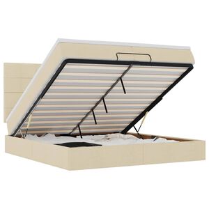 vidaXL Rama ł&oacute;żka otomana z materacami, kremowa, 200x200 cm, tkanina