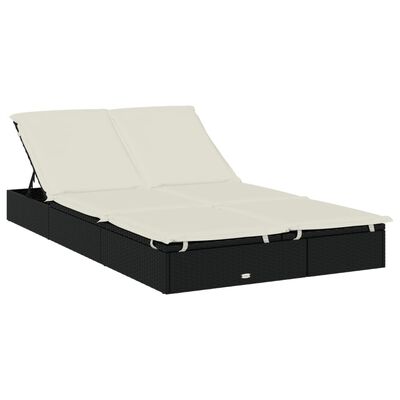 vidaXL 2-osobowy leżak z poduszkami, czarny, polirattan