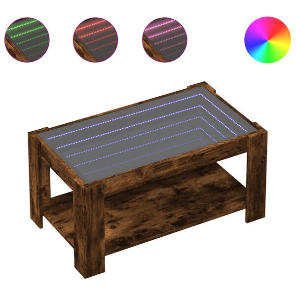 vidaXL Stolik kawowy z LED, opalany dąb, 93x53x45 cm