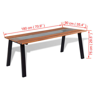 vidaXL Stół do jadalni z drewna akacjowego z szybą 180x90x75 cm