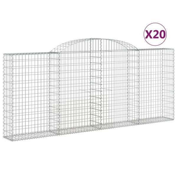 vidaXL Kosze gabionowe, 20 szt, 300x30x120/140cm, galwanizowane żelazo