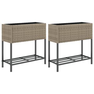 vidaXL Donice ogrodowe z p&oacute;łką, 2 szt., szare, 70x28x70 cm, polirattan