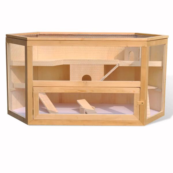 vidaXL Drewniana klatka dla chomika lub myszy, sześciokątna