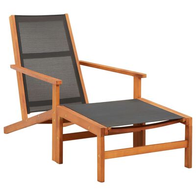 vidaXL Krzesło ogrodowe z podnóżkiem, czarne, eukaliptus i textilene