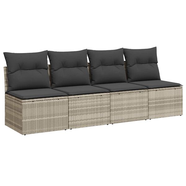 vidaXL Sofa ogrodowa z poduszkami, 4-osobowa, jasnoszara, polirattan