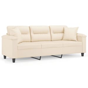 vidaXL 3-osobowa sofa z poduszkami, beżowa, 180 cm, mikrofibra