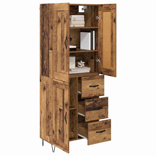 vidaXL Highboard z szufladą Stare drewno 69,5 x 34 x 180 cm