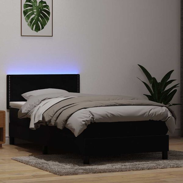 vidaXL Ł&oacute;żko kontynentalne z materacem i LED, czarne, aksamit 90x220 cm