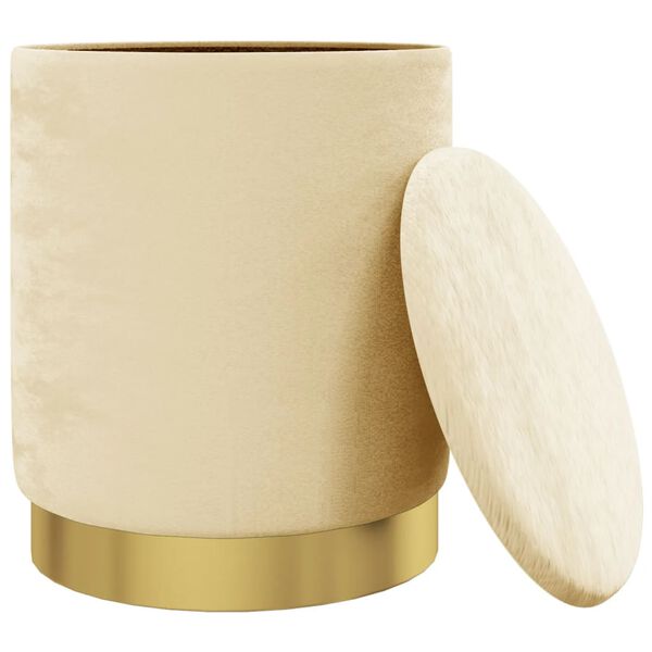 vidaXL Okrągły stołek ze schowkiem, brzoskwiniowy, obity aksamitem 31 x 37 cm