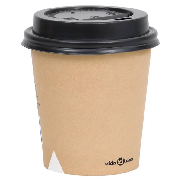 vidaXL Papierowe kubki z pokrywkami, 200 ml, 250 szt., brązowe