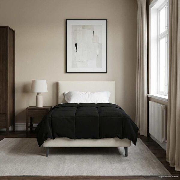 vidaXL Kołdra na cały rok Kwiłtowany Czarny 135 x 200 cm Mikrofibra