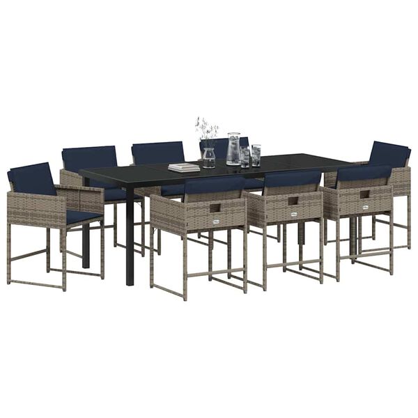 vidaXL Zestaw do jadalni w ogrodzie z poduszką 9 pcs Szary polirattan