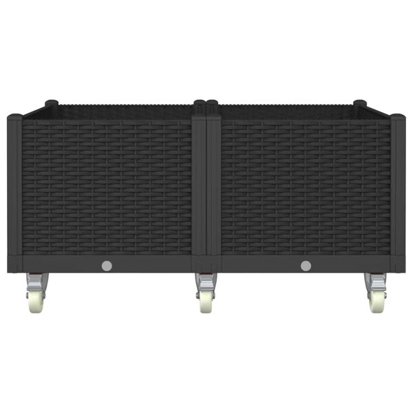 vidaXL Donica ogrodowa na k&oacute;łkach, czarna, 100x80x54 cm, PP