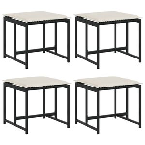 vidaXL Stołki ogrodowe z poduszkami, 4 szt., czarne, polirattan