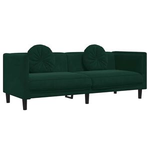 vidaXL Sofa 3-osobowa z poduszkami, ciemnozielona, aksamit