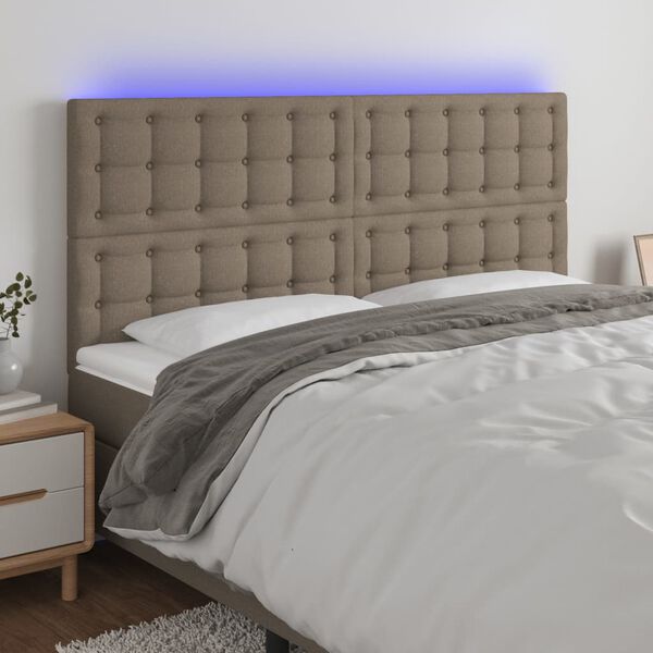 vidaXL Zagłówek do łóżka z LED, taupe, 200x5x118/128 cm, tkanina
