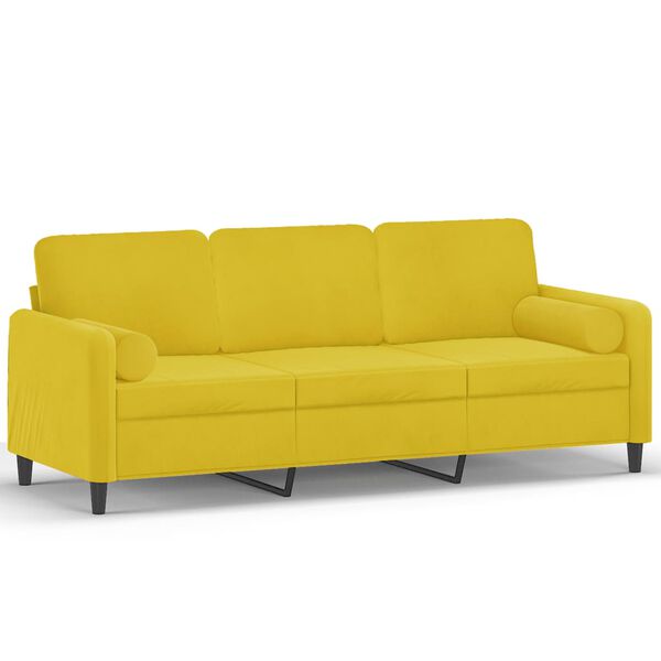 vidaXL 3-osobowa sofa z poduszkami, ż&oacute;łta, 180 cm, aksamit