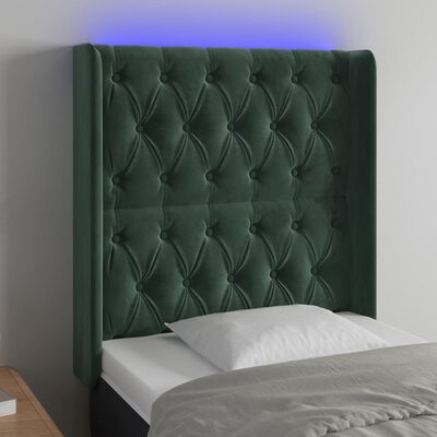 vidaXL Zagłówek do łóżka z LED, ciemnozielony 83x16x118/128 cm aksamit