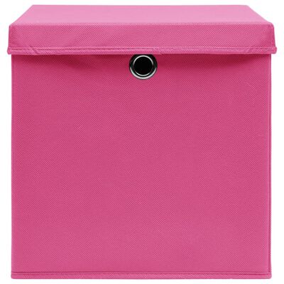 vidaXL Pudełka z pokrywami, 10 szt., różowe, 32x32x32 cm, tkanina